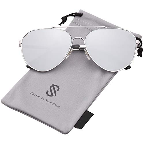 SOJOS Oversized Aviator Sunglasses Mirrored Flat Lens for Men Women UV400 SJ1083 with Silver Frame/Silver Mirrored Lens