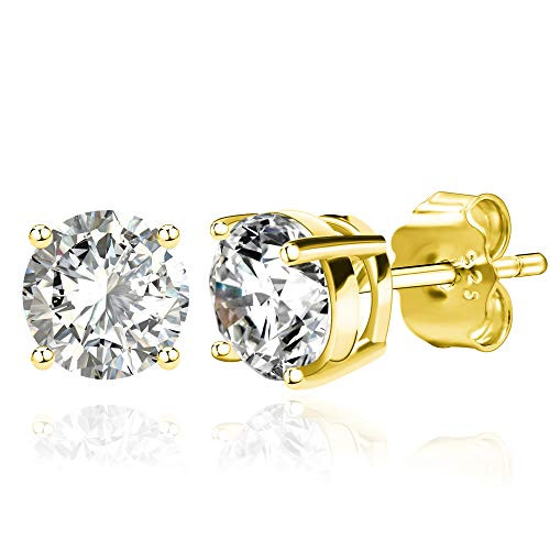 Spoil Cupid 14K Gold Plated Sterling Silver Brilliant Cut Cubic Zirconia Stud Earrings Set for Women Men 6mm Spoil Cupid 14K Gold Plated Sterling Silver Brilliant Cut Cubic Zirconia Stud Earrings Set for Women Men 6mm