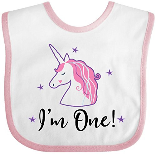 Inktastic 1st Birthday Unicorn Baby Bib Lavender and Purple