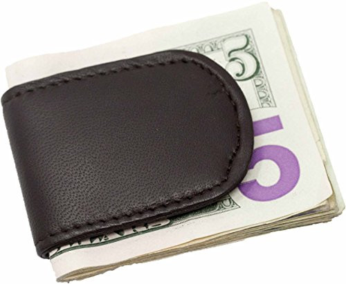 Genuine Cowhide Smooth Brown Leather Magnetic Money Clip