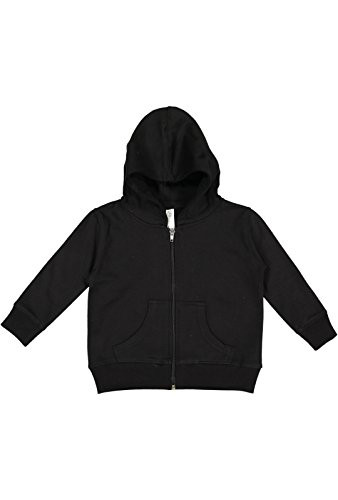 RABBIT SKINS Toddler Full-Zip Fleece Hooded Sweatshirt- Black- 4T- Medium