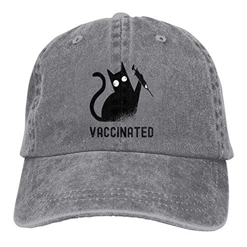 Vaccinated - Funny Cat Lovers Hat Dad Hat Baseball Cap Embroidered Vintage Adjustable Unisex Baseball Hat-Gray