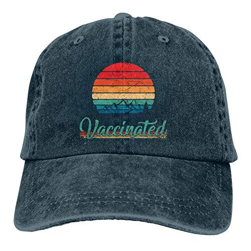 Vaccinated Retro Sunset Pro Vaccination Immunization Hat Dad Hat Baseball Cap Adjustable Unisex Baseball Hat-Navy
