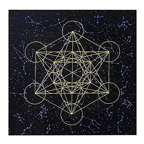 LABAICAI Tarot Card Tablecloth Metatrone Cub Crystal Grid Astrology Divination Altar Velvet Cloth Board Game Tarot Card Mat-Black-
