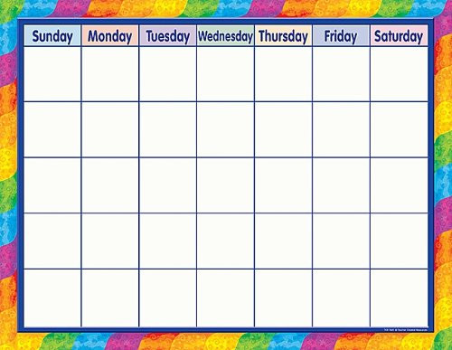 Teacher Created Resources Rainbow Calendar Chart- Multi Color -7601-