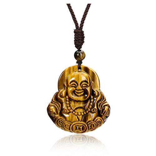 CrystalTears Handcarved Laughing Buddha Protection Amulet Pendant Necklace Natural Tiger Eye Stone Healing Crystal Gemstone Necklace for Men CrystalTears Handcarved Laughing Buddha Protection Amulet Pendant Necklace Natural Tiger Eye Stone Healing Crystal Gemstone Necklace for Men
