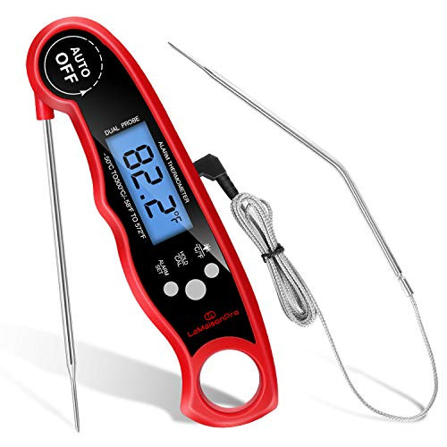 Digital Meat Thermometer for Grill Instant Read-Food Thermometer for Cooking-Candy Thermometer-Grill Thermometer Digital Probe-Dual Probe Oven Safe Kitchen Cooking BBQ Smoker Baking Grilling -Red-