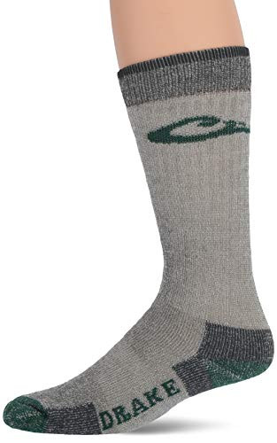 Drake Men's Merino Wool Midweight Outdoor Crew Boot Socks 1 Pair- Green/Grey- Medium