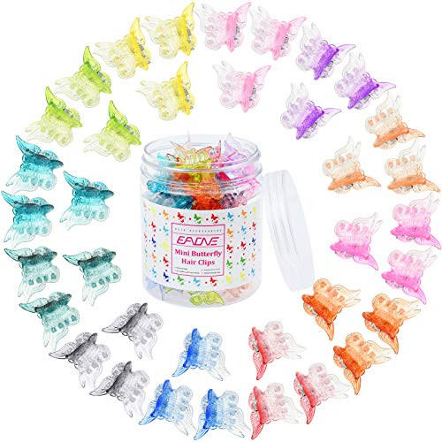 EAONE 50 Pieces Mini Hair Clips Jelly Color Butterfly Hair Clips Hair Accessories for Women and Girls with Box Packaged- 12 Gradient Colors