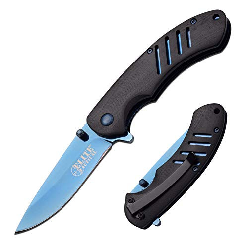 Elite Tactical - Spring Assisted Flipper Folding Blue Blade Tactical Military Combat Knife with Pocket Clip - ET-A1015 - Spring Assisted Knife