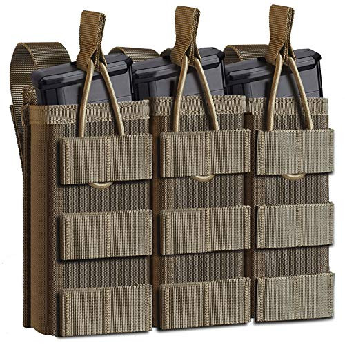 Tactical Molle Mag Pouch- Open-Top Triple Stacker Magazine Holster Rifle Mags Holder for AR-15 M4 M14 M16 G36 HK416 Magazines -Coyote Brown-