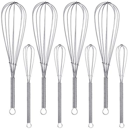 8 Pieces Mini Stainless Steel Whisks Handheld Tiny Wire Whisk Kitchen Flat Whisk Balloon Wire Whisk Egg Beater for Cheese- Egg- Cooking- Blending- Whisking- Beating- Stirring -7 Inch- 10 Inch-