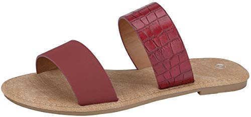The Collection ANNIE Womens Double 2 Strap Sandal Low Flat Heel Slip On Slide- Wine Stone- 11
