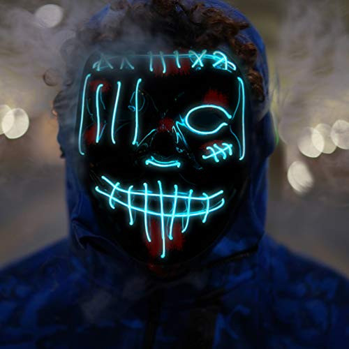 Halloween Scary Face Cover Costume LED Light up Mouth Cover for Festival Cosplay Halloween Costume Masquerade Parties-Carnival Black