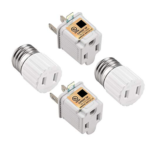 `-2 Set-E26 Light Socket Outlet With 2 Prong to 3 Prong Grounding Adapter- Convert E26 Light Socket to Polarized 2 Prong Outlet or 3 Prong Outlet-Easy-to-Install?White