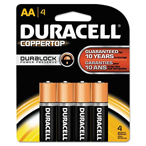 Duracell MN1500B4Z CopperTop Alkaline Batteries with Duralock Power Preserve Technology- AA- 4/Pk
