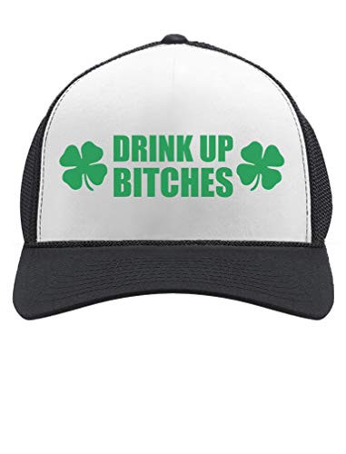 St Patricks Day Hat Funny Saint Pattys Day Hat Irish Clover Trucker Cap One Size Black/White