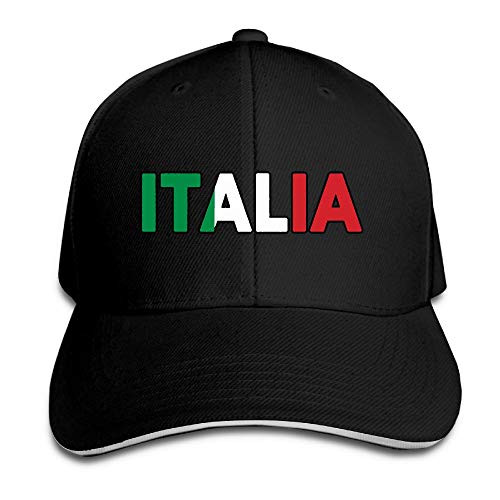 Unisex Italia Italy Italian Flag Adjustable Sandwich Peaked Cap Sports Cap Black