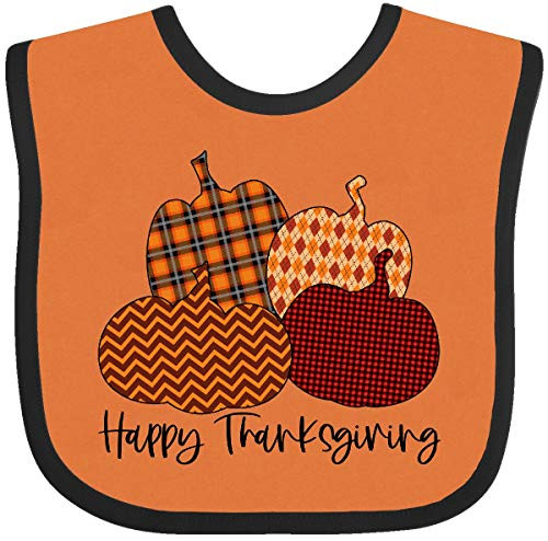 Inktastic Happy Thanksgiving Cute Pumpkin Baby Bib Orange and Black 3d480