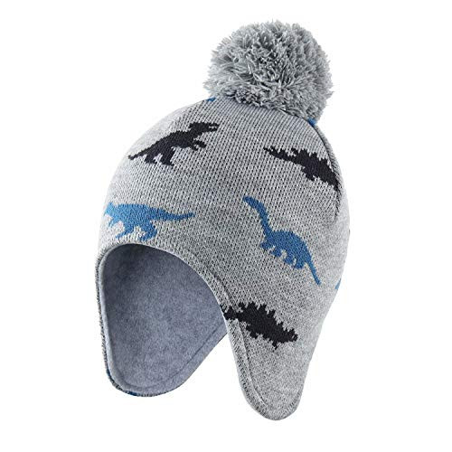 Home Prefer Toddler Boys Girls Fleece Lined Knit Kids Hat with Earflaps Winter Hat Gray L Home Prefer Toddler Boys Girls Fleece Lined Knit Kids Hat with Earflaps Winter Hat Gray L