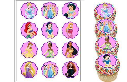 12 Edible Disney Princess Cupcake toppers - cake decorations for cupcakes or muffins