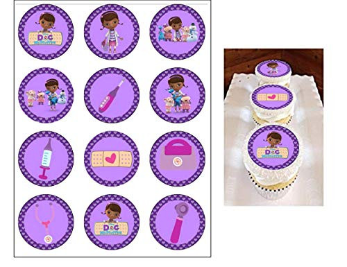 12 Edible Doc McStuffins Cupcake toppers - cake decorations for cupcakes or muffins