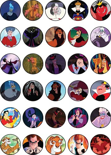 30 x Edible Cupcake Toppers Themed of Villains movie Collection of Edible Cake Decorations | Uncut Edible on Wafer Sheet