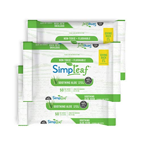 Simpleaf Flushable Wet Wipes | Eco- Friendly- Paraben  and  Alcohol Free | Hypoallergenic  and  Safe for Sensitive Skin | Soothing Aloe Vera  and  Vitamin E Formula | -50-Count- 3 Pack