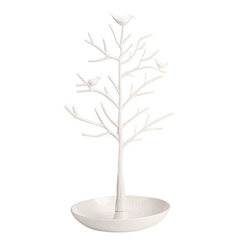 ChezMax Plastic Birds Tree Stand Jewelry Display Necklace Earring Bracelet Holder Organizer Rack Tower, White, 11.8 Inch ChezMax Plastic Birds Tree Stand Jewelry Display Necklace Earring Bracelet Holder Organizer Rack Tower, White, 11.8 Inch