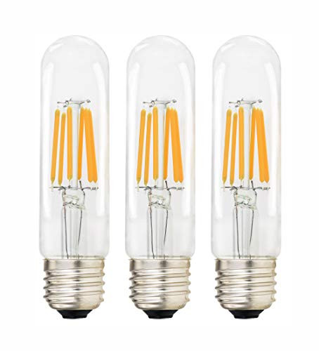 Lamsky T10 Edison Led Tubular Bulb Dimmable-6W Vintage Led Filament Light Bulb 60W Incandescent 2700K Warm White-E26 Medium Base LED Filament Retro Bulb for Desk Lamp Pendant Lights-3-Pack-