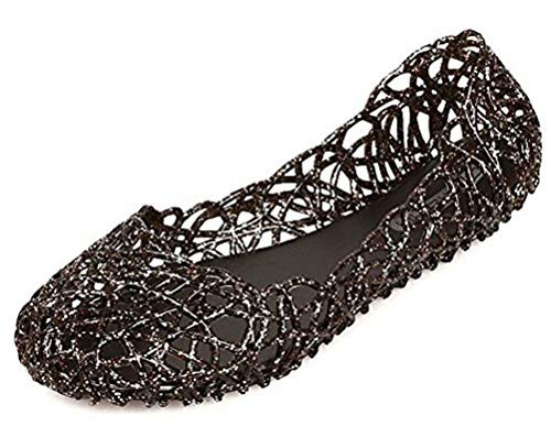 HITCH REAP Women's Jelly Sandals Ballet Shoes Slip On Flats Hollow Out Loafers US Size 9.5 Black