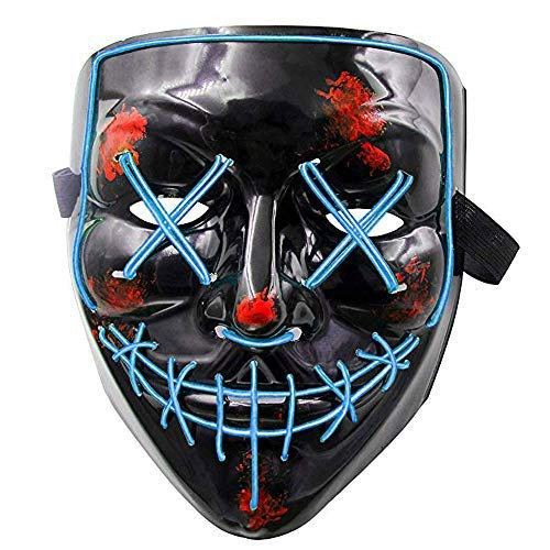 JimY Halloween Scary Mask Cosplay Led Costume Mask EL Wire Light up Purge Mask Halloween Festival Party -Led-blue-