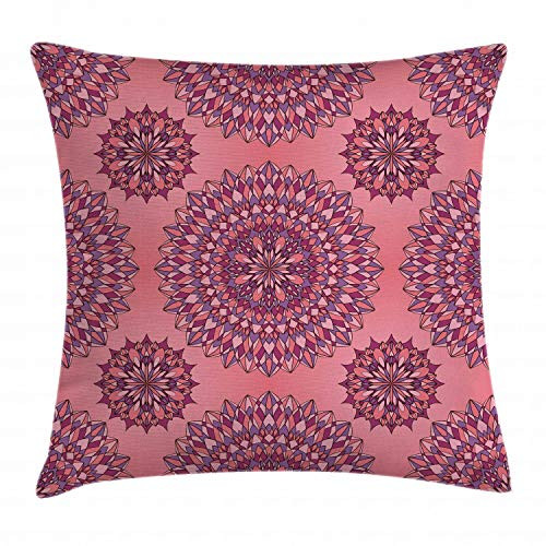 Ambesonne Purple Mandala Throw Pillow Cushion Cover- Filigree Artwork Inspired Bohemian and Oriental Display- Decorative Square Accent Pillow Case- 18inch X 18inch- Coral Fuchsia