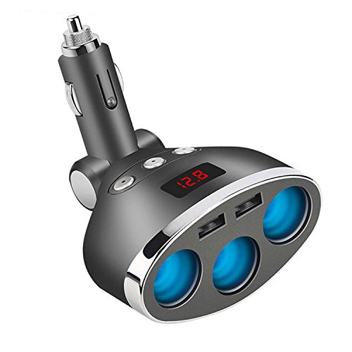 Car Charger- 120W 3-Socket Cigarette Lighter Power Adapter DC Splitter 3.1A Dual USB Car Charger 12/24V with LED Voltage Display Compatible with Phone X/8/7/6s/- Galaxy S6/S6 Edge and More
