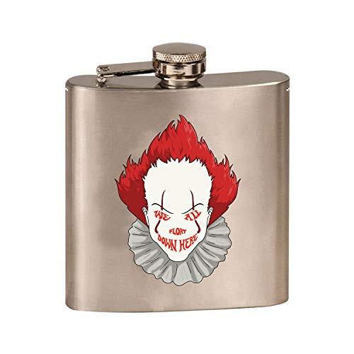 We All Float Down Here Horror Movie Clown - 3D Color Printed 6 oz. Stainless Steel Flask -Steel Silver-