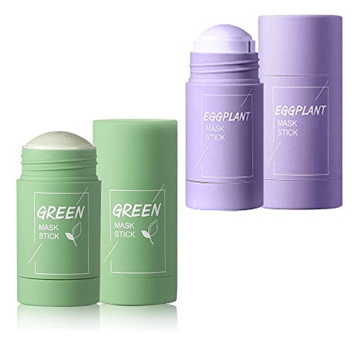 Green Tea/Eggplant Purifying Clay Stick Mask- Face Moisturizes Oil Control- Deep Clean Pore- Blackhead Remover Acne Deep Cleansing- Improves Skin for Women's