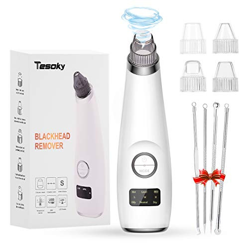 Blackhead Remover Facial Pore Cleaner- Electric Blackhead Remover Vacuum with 5 Replaceable Suction Probes and Blackhead Remover Kit- USB Rechargeable Blackhead Extractor Tool with LED Display