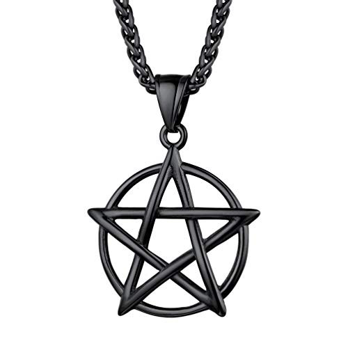 PROSTEEL Tetragrammaton Pentacle Necklace Eliphas Levi's Pentagram Men Women Amulet Wiccan Magical Stainless Steel Black Star Satanism Gothic Occult Devil Pendant Chain