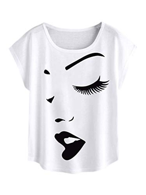 SOLY HUX Women's Figure Graphic Print T Shirt Short Sleeve Casual Tee Top White L SOLY HUX Women's Figure Graphic Print T Shirt Short Sleeve Casual Tee Top White L