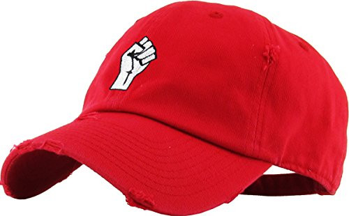 KBSV-046 RED Fist Vintage Distressed Dad Hat Baseball Cap Polo Style Adjustable
