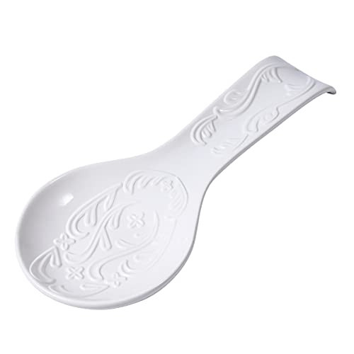 Spoon Rest for Kitchen Counter- Ceramic Spoon Rest for Stove Top Countertop Utensil Rest Ladle Spoon Holder for Cooking Home Decor- White