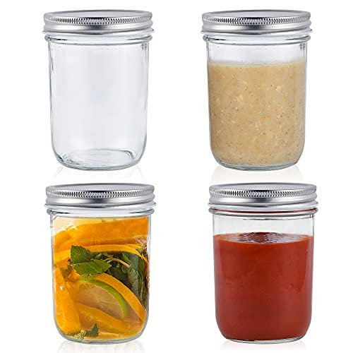 Supkiir Wide Mouth Mason Jars- 4 Pack Canning glass Jars Airtight with Lids for Drinking- Fermenting- Meal- Overnight Oats- 16 oz Supkiir Wide Mouth Mason Jars- 4 Pack Canning glass Jars Airtight with Lids for Drinking- Fermenting- Meal- Overnight Oats- 16 oz