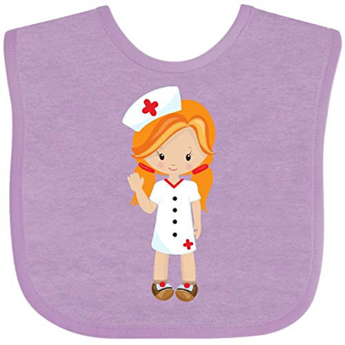 Inktastic Cute Girl- Nurse- Orange Hair- Nurse Uniform Baby Bib Lavender 39ded