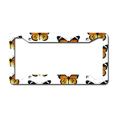Orange Black Monarch Butterflies White Aluminum Car License Plate Frame - Chrome Metal Auto License Plate Frame Tag Holder Frame Cover - 12inchx6inch for Universal Cars Orange Black Monarch Butterflies White Aluminum Car License Plate Frame - Chrome Metal Auto License Plate Frame Tag Holder Frame Cover - 12inchx6inch for Universal Cars