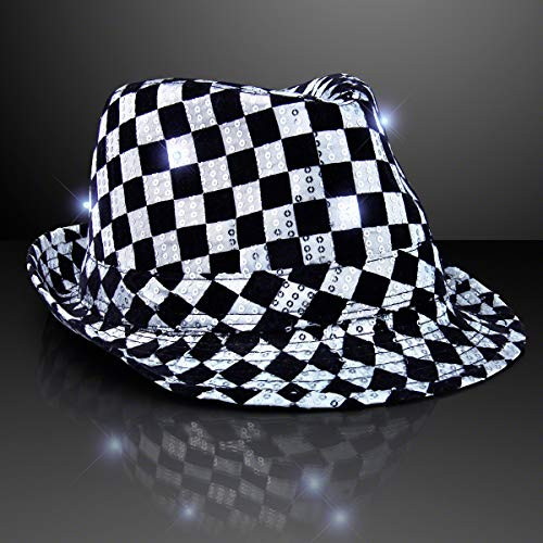 FlashingBlinkyLights Checkered Sequin Light Up LED Fedora Hat