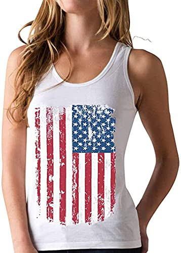 Womens Patriotic American Flag Print Summer Sexy Sleeveless T-Shirts Tank Top -M- USA Flag-