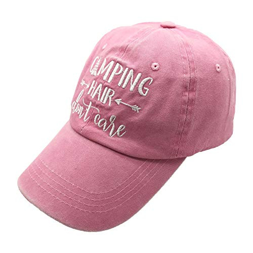 Waldeal Women's Embroidered Camping Hair Don't Care Hat Vintage Washed Cap Pink Waldeal Women's Embroidered Camping Hair Don't Care Hat Vintage Washed Cap Pink