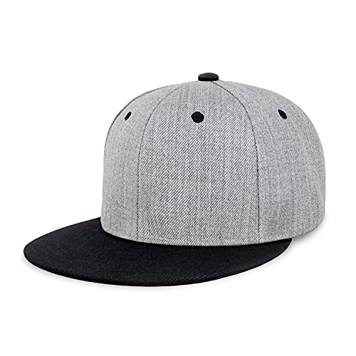 CHOK.LIDS Two Tone Snapback Heather Grey Flat Bill Visor Wool Blend Classic Plain Hats for Men Women Adjustable Baseball Cap -Black- 1-