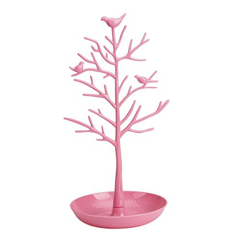 ChezMax Plastic Birds Tree Stand Jewelry Display Necklace Earring Bracelet Holder Organizer Rack Tower, Pink, 11.8 Inch ChezMax Plastic Birds Tree Stand Jewelry Display Necklace Earring Bracelet Holder Organizer Rack Tower, Pink, 11.8 Inch