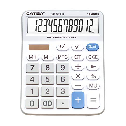 Premium Commercial 12-Digit Large Desktop Calculator with Huge 5-Inch LCD Display Screen- Giant Responsive Buttons- Battery and Solar Powered- Perfect for Home/Office Accounting Finance Use- CD-2776